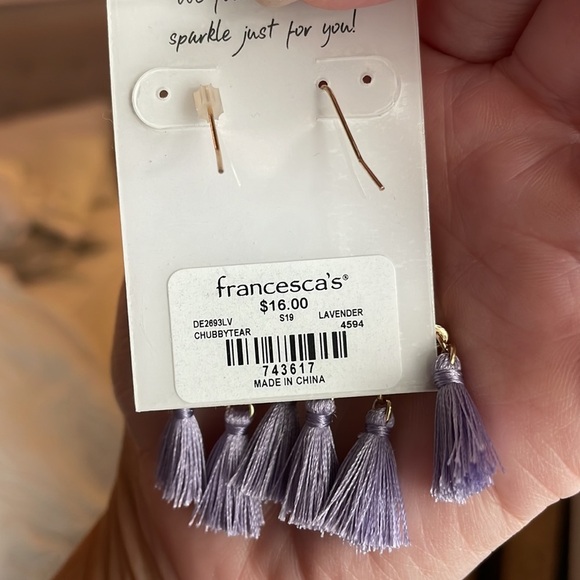 Francesca lavender drop earrings with Fringe - Picture 3 of 3